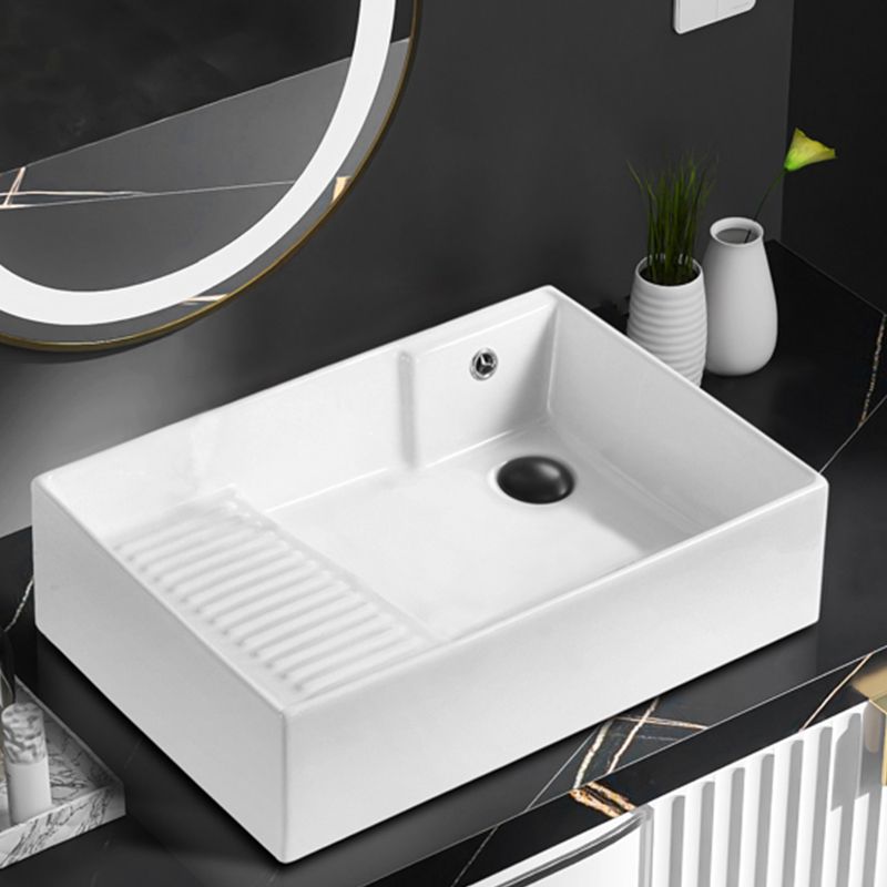 Traditional Vessel Bathroom Sink Rectangular Porcelain with Pop-Up Drain Vessel Clearhalo 'Bathroom Remodel & Bathroom Fixtures' 'Bathroom Sinks & Faucet Components' 'Bathroom Sinks' 'bathroom_sink' 'Home Improvement' 'home_improvement' 'home_improvement_bathroom_sink' 1200x1200_ba9c42b4-3599-4652-b097-92f05a9d34d5