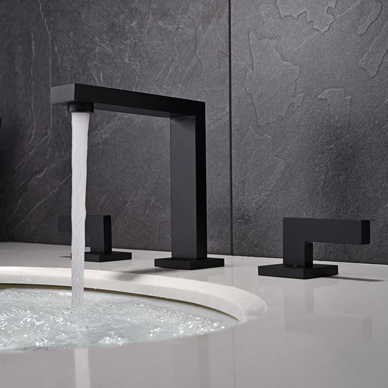 Square 2-Handle Bathroom Faucet 3 Hole Widespread Lavatory Faucet Clearhalo 'Bathroom Remodel & Bathroom Fixtures' 'Bathroom Sink Faucets' 'Bathroom Sinks & Faucet Components' 'bathroom_sink_faucets' 'Home Improvement' 'home_improvement' 'home_improvement_bathroom_sink_faucets' 1200x1200_baa1aed4-c399-4123-9562-e0f45b9d30fe