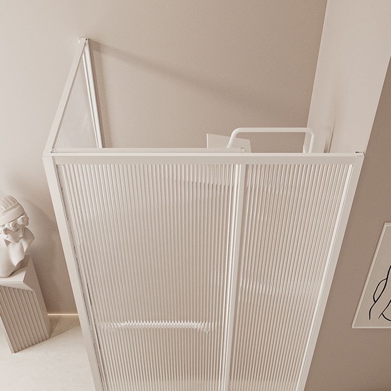 White Frame Single Sliding Shower Enclosure with Door Handle and Fixed Panel Clearhalo 'Bathroom Remodel & Bathroom Fixtures' 'Home Improvement' 'home_improvement' 'home_improvement_shower_stalls_enclosures' 'Shower Stalls & Enclosures' 'shower_stalls_enclosures' 'Showers & Bathtubs' 1200x1200_baa6b2e9-bb0e-4d5c-91a7-de897168315f