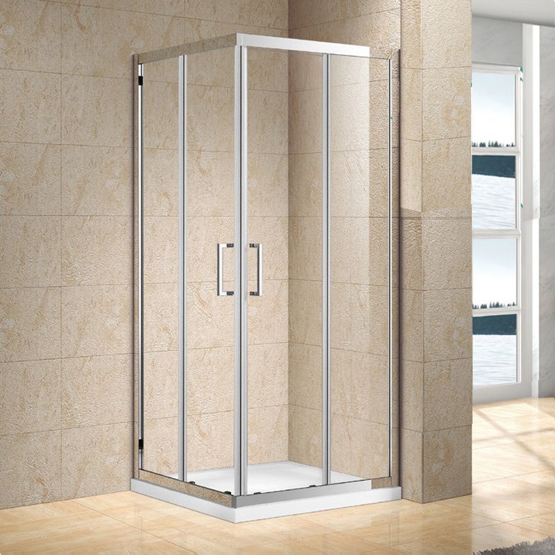 Framed Tempered Glass Shower Kit Corner Double Sliding Shower Kit Clearhalo 'Bathroom Remodel & Bathroom Fixtures' 'Home Improvement' 'home_improvement' 'home_improvement_shower_stalls_enclosures' 'Shower Stalls & Enclosures' 'shower_stalls_enclosures' 'Showers & Bathtubs' 1200x1200_bab1fbd7-1609-4acf-9eb5-8a50bfabf82c