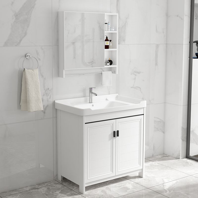 Bathroom Vanity Single Sink White Metal Frame Freestanding Bathroom Vanity with Door Clearhalo 'Bathroom Remodel & Bathroom Fixtures' 'Bathroom Vanities' 'bathroom_vanities' 'Home Improvement' 'home_improvement' 'home_improvement_bathroom_vanities' 1200x1200_bac638d3-8b4d-45b9-8bc3-77e912ea33f9