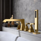 Modern Style Roman Tub Filler Low Arc Deck-Mount Copper Roman Tub Filler Clearhalo 'Bathroom Remodel & Bathroom Fixtures' 'Bathtub Faucets' 'bathtub_faucets' 'Home Improvement' 'home_improvement' 'home_improvement_bathtub_faucets' 1200x1200_baec0ae9-db3d-4d35-aa63-16acf6ca8e04