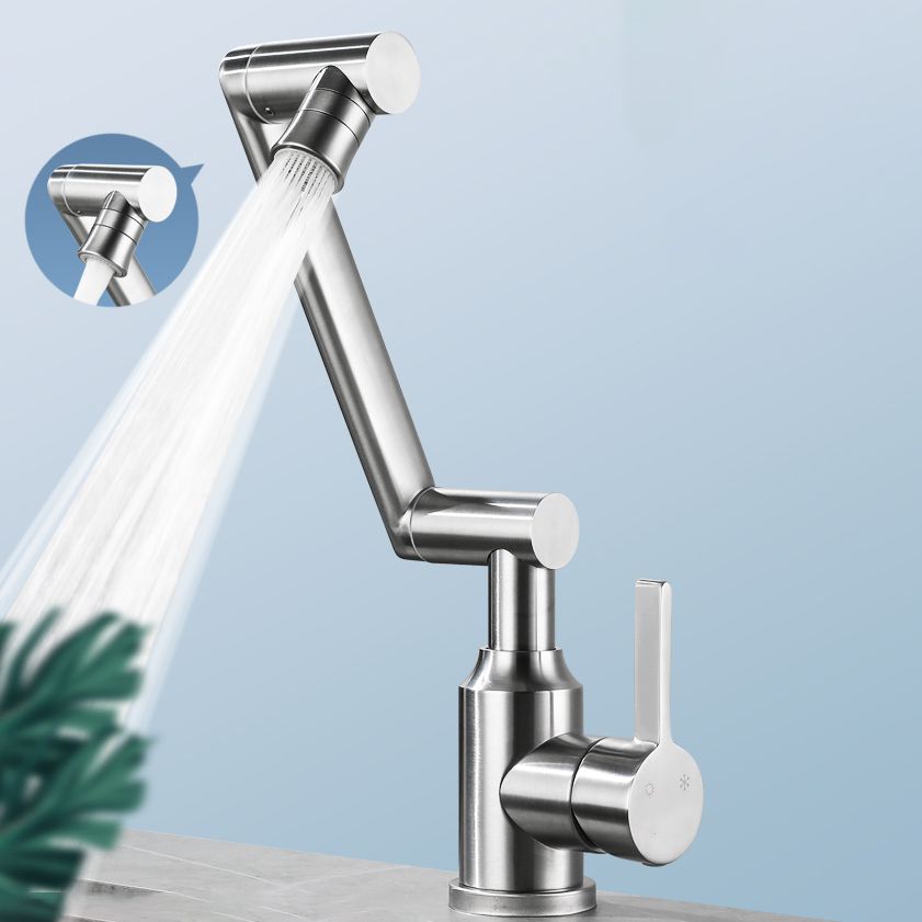 Swivel Spout Vessel Sink Faucet Stainless Steel Lever Handle Sink Faucet with Water Hose Clearhalo 'Bathroom Remodel & Bathroom Fixtures' 'Bathroom Sink Faucets' 'Bathroom Sinks & Faucet Components' 'bathroom_sink_faucets' 'Home Improvement' 'home_improvement' 'home_improvement_bathroom_sink_faucets' 1200x1200_baf2b9ba-8792-40f6-93e1-c636b54523b5