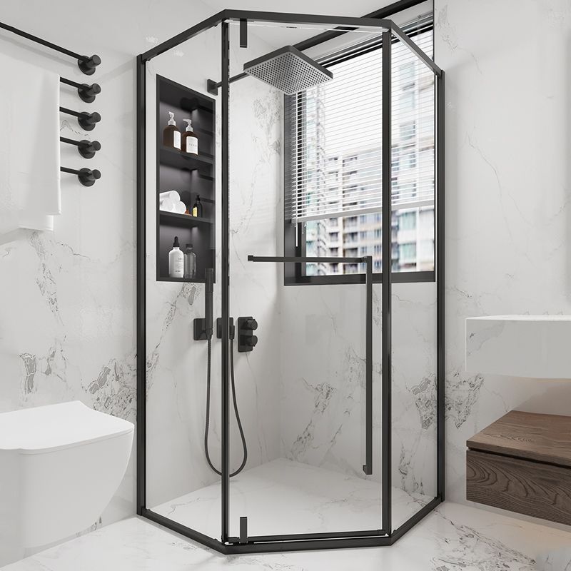 Shower Stall Black Semi-Frameless Black Corner Neo-Angle Shower Stall Clearhalo 'Bathroom Remodel & Bathroom Fixtures' 'Home Improvement' 'home_improvement' 'home_improvement_shower_stalls_enclosures' 'Shower Stalls & Enclosures' 'shower_stalls_enclosures' 'Showers & Bathtubs' 1200x1200_bb23f424-7606-47d1-a2c8-b041f7d64bcd