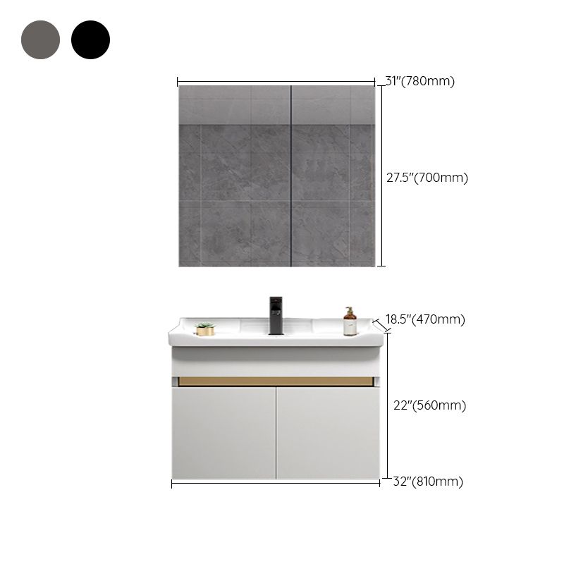 Scratch Resistant Bath Vanity Grey Drawers Wood Frame Mirror Wall Mount 2 Doors Vanity Clearhalo 'Bathroom Remodel & Bathroom Fixtures' 'Bathroom Vanities' 'bathroom_vanities' 'Home Improvement' 'home_improvement' 'home_improvement_bathroom_vanities' 1200x1200_bb4fac61-ea4c-4e20-ac07-f9a5359fc9da
