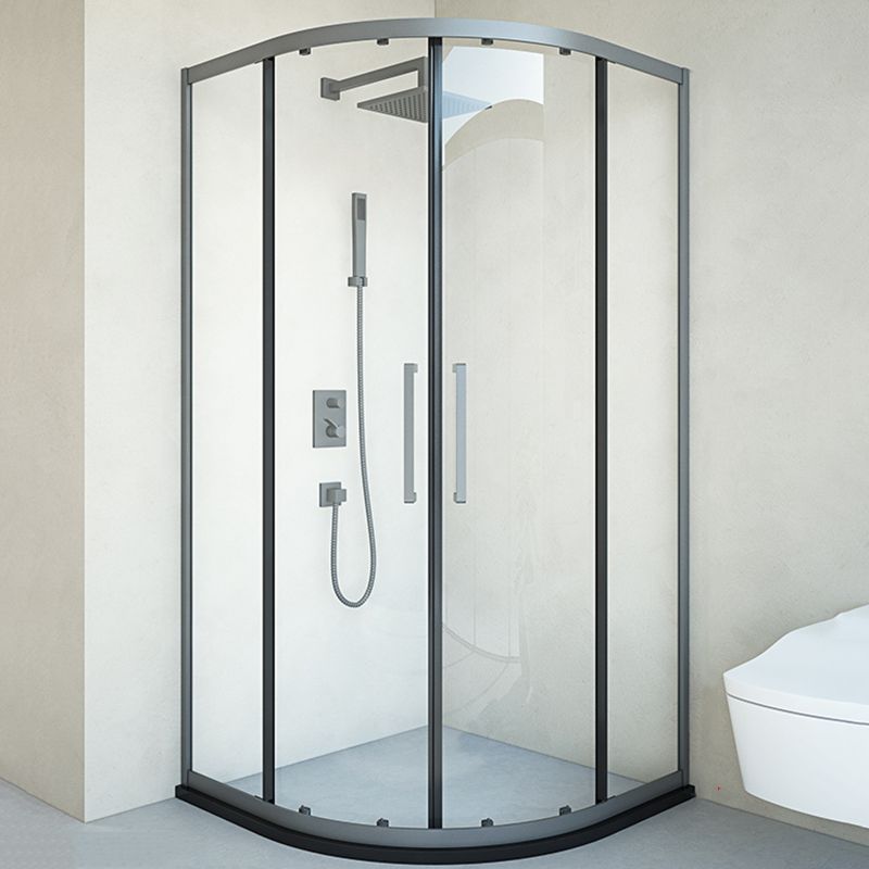 Modern Shower Stall Tempered Glass Rounded Double Sliding Clear Corner Shower Enclosure Clearhalo 'Bathroom Remodel & Bathroom Fixtures' 'Home Improvement' 'home_improvement' 'home_improvement_shower_stalls_enclosures' 'Shower Stalls & Enclosures' 'shower_stalls_enclosures' 'Showers & Bathtubs' 1200x1200_bb517a29-1da1-4fab-b2d6-4b11b0d52840