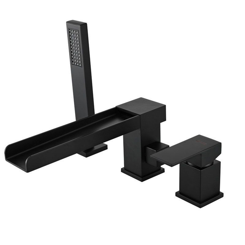 Brass Low Arc Bath Faucet with Hand Shower Square Bathroom Faucet Clearhalo 'Bathroom Remodel & Bathroom Fixtures' 'Bathtub Faucets' 'bathtub_faucets' 'Home Improvement' 'home_improvement' 'home_improvement_bathtub_faucets' 1200x1200_bb6dc0e7-637e-4670-8002-a5a516f8b067