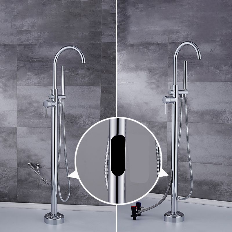 Floor Mounted Metal Freestanding Tub Filler Single Handle Freestanding Faucet with Hose Clearhalo 'Bathroom Remodel & Bathroom Fixtures' 'Bathtub Faucets' 'bathtub_faucets' 'Home Improvement' 'home_improvement' 'home_improvement_bathtub_faucets' 1200x1200_bb7509a3-e38b-4ab8-9ca4-17aa7242393e