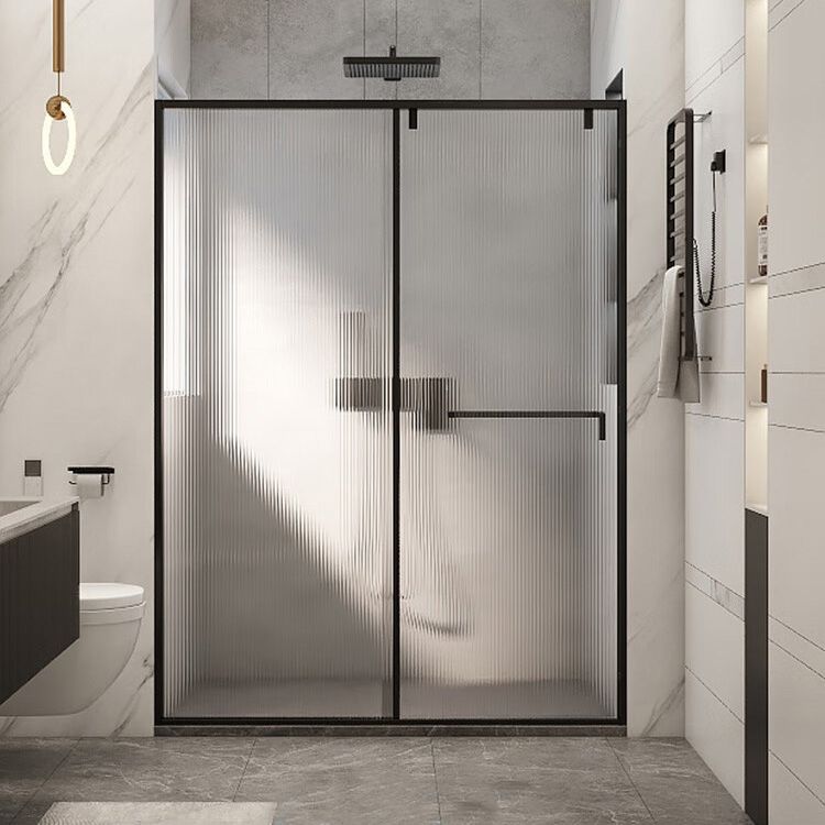 One-line Single-moving Shower Screen, Semi-frameless and Extremely Narrow Side Shower Door Clearhalo 'Bathroom Remodel & Bathroom Fixtures' 'Home Improvement' 'home_improvement' 'home_improvement_shower_tub_doors' 'Shower and Tub Doors' 'shower_tub_doors' 'Showers & Bathtubs' 1200x1200_bb828d7a-fbd0-495a-9123-6f33bc83a38b