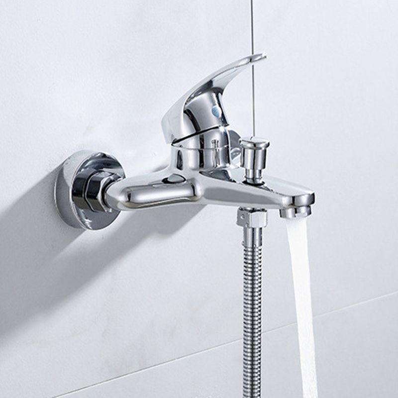 Modern Silver Tub Spout One Handle and Two Hole Brass Wall Mounted Faucet Clearhalo 'Bathroom Remodel & Bathroom Fixtures' 'Bathtub Faucets' 'bathtub_faucets' 'Home Improvement' 'home_improvement' 'home_improvement_bathtub_faucets' 1200x1200_bb8aa394-d7f3-498f-a786-e8c9922dd83c