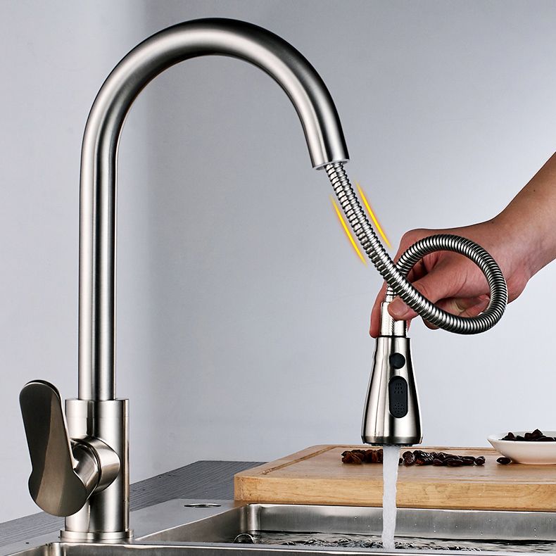 Modern Pull Down Single Handle Kitchen Faucet 1-Hold Profile Faucet Clearhalo 'Home Improvement' 'home_improvement' 'home_improvement_kitchen_faucets' 'Kitchen Faucets' 'Kitchen Remodel & Kitchen Fixtures' 'Kitchen Sinks & Faucet Components' 'kitchen_faucets' 1200x1200_bb8c715d-c090-48ca-ab26-22141ed677ef