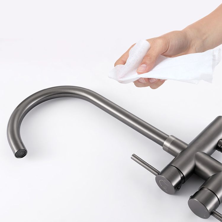 Floor Mounted Metal Freestanding Tub Filler Two Handles Freestanding Tub Filler Trim Clearhalo 'Bathroom Remodel & Bathroom Fixtures' 'Bathtub Faucets' 'bathtub_faucets' 'Home Improvement' 'home_improvement' 'home_improvement_bathtub_faucets' 1200x1200_bb8d1698-89cf-4f47-9205-768d8a44582f