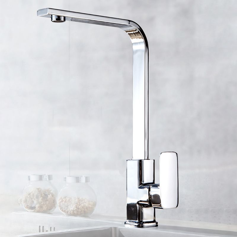 Modern Style Kitchen Faucet Copper Lever Handle Square Kitchen Faucet Clearhalo 'Home Improvement' 'home_improvement' 'home_improvement_kitchen_faucets' 'Kitchen Faucets' 'Kitchen Remodel & Kitchen Fixtures' 'Kitchen Sinks & Faucet Components' 'kitchen_faucets' 1200x1200_bb9cb5ad-b96e-40cf-97ad-fdb24d9a4851