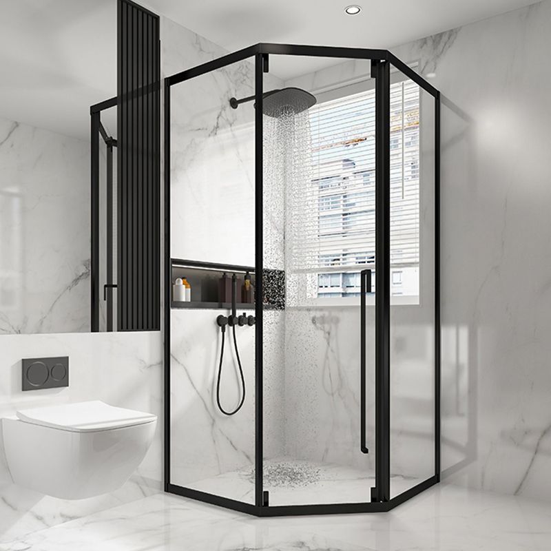 Satin Black Frame Shower Bath Door Transparent Tempered Shower Door Clearhalo 'Bathroom Remodel & Bathroom Fixtures' 'Home Improvement' 'home_improvement' 'home_improvement_shower_tub_doors' 'Shower and Tub Doors' 'shower_tub_doors' 'Showers & Bathtubs' 1200x1200_bb9fbe2a-e277-4726-9152-badbdb2fa427
