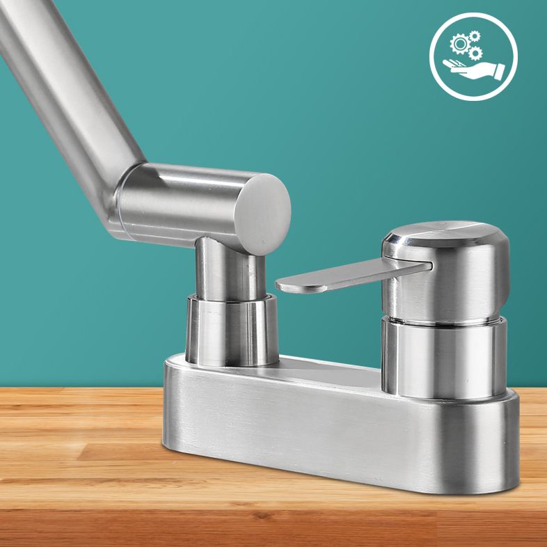 2 Holes Sink Faucet Swivel Stainless Steel Single Lever Handle Centerset Faucet Clearhalo 'Bathroom Remodel & Bathroom Fixtures' 'Bathroom Sink Faucets' 'Bathroom Sinks & Faucet Components' 'bathroom_sink_faucets' 'Home Improvement' 'home_improvement' 'home_improvement_bathroom_sink_faucets' 1200x1200_bba36c2c-b808-4148-96e9-9003470f05ac