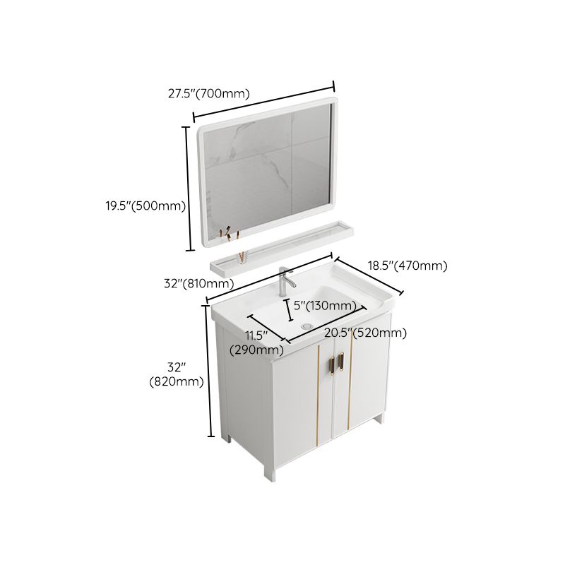 Glam Vanity Rectangle Mirror Metal Frame White Bathroom Vanity with Single Sink Clearhalo 'Bathroom Remodel & Bathroom Fixtures' 'Bathroom Vanities' 'bathroom_vanities' 'Home Improvement' 'home_improvement' 'home_improvement_bathroom_vanities' 1200x1200_bbbd2667-e9c4-4ad7-863a-7aa492e114e4