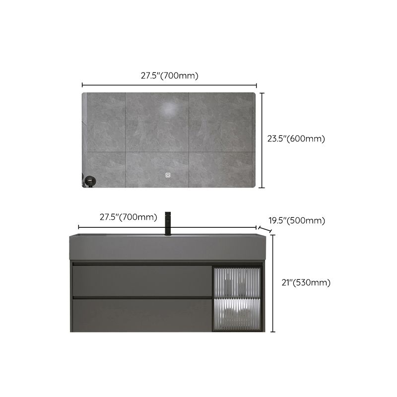 Wood Frame Bathroom Vanity Grey 2 Drawers Single Sink Mirror Wall Mount Rectangular Vanity Clearhalo 'Bathroom Remodel & Bathroom Fixtures' 'Bathroom Vanities' 'bathroom_vanities' 'Home Improvement' 'home_improvement' 'home_improvement_bathroom_vanities' 1200x1200_bbfbe3ba-0971-43d6-bc36-6a4a8318630a