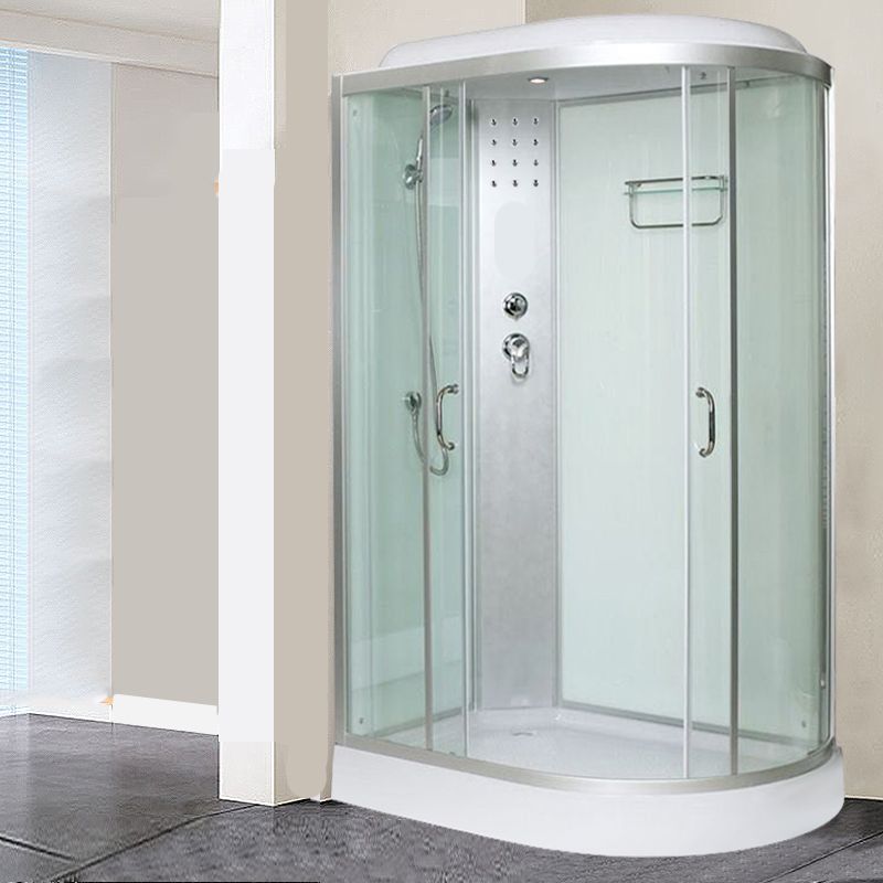 Tempered Glass Double Sliding Shower Enclosure White Frame One Piece Shower Enclosure Clearhalo 'Bathroom Remodel & Bathroom Fixtures' 'Home Improvement' 'home_improvement' 'home_improvement_shower_stalls_enclosures' 'Shower Stalls & Enclosures' 'shower_stalls_enclosures' 'Showers & Bathtubs' 1200x1200_bc0d07fe-ce07-4f81-9471-55f4f66b0372