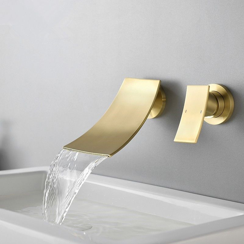 Wall Mounted Metal Tub Filler One Handles Waterfall Tub Faucet Trim Clearhalo 'Bathroom Remodel & Bathroom Fixtures' 'Bathtub Faucets' 'bathtub_faucets' 'Home Improvement' 'home_improvement' 'home_improvement_bathtub_faucets' 1200x1200_bc529a84-b567-44df-a95a-eeee0e441a3c