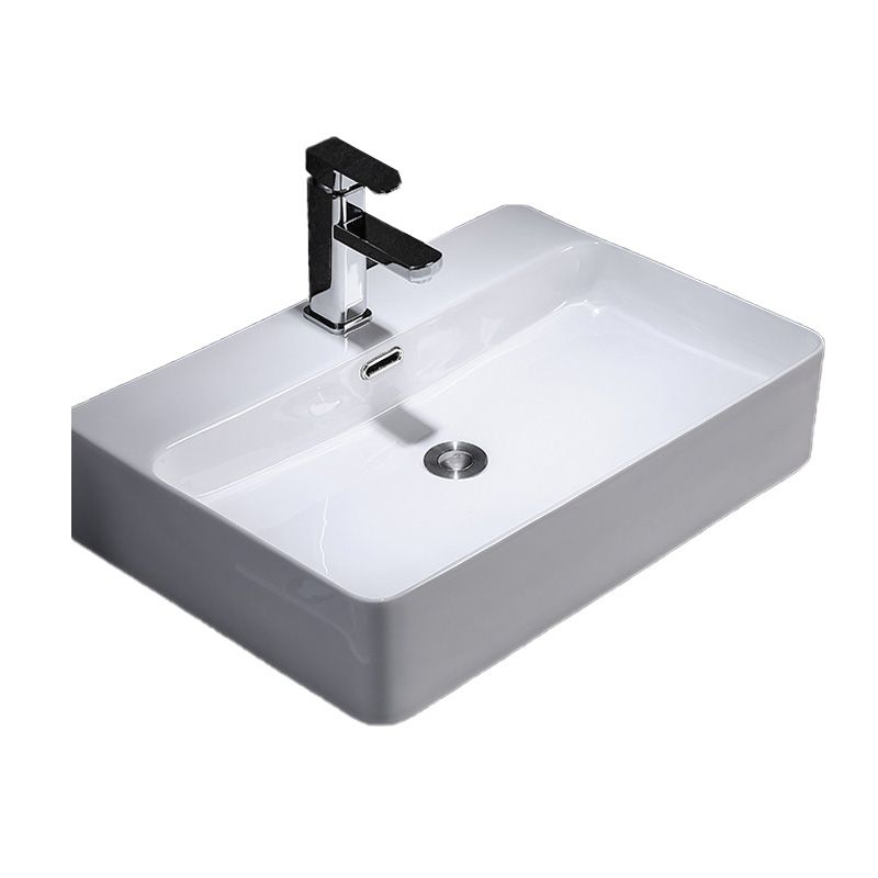 Contemporary Vessel Bathroom Sink Rectangular White Ceramic Overflow Drain Assembly Sink Clearhalo 'Bathroom Remodel & Bathroom Fixtures' 'Bathroom Sinks & Faucet Components' 'Bathroom Sinks' 'bathroom_sink' 'Home Improvement' 'home_improvement' 'home_improvement_bathroom_sink' 1200x1200_bc5bb856-7563-467f-8dea-51e8159b23db