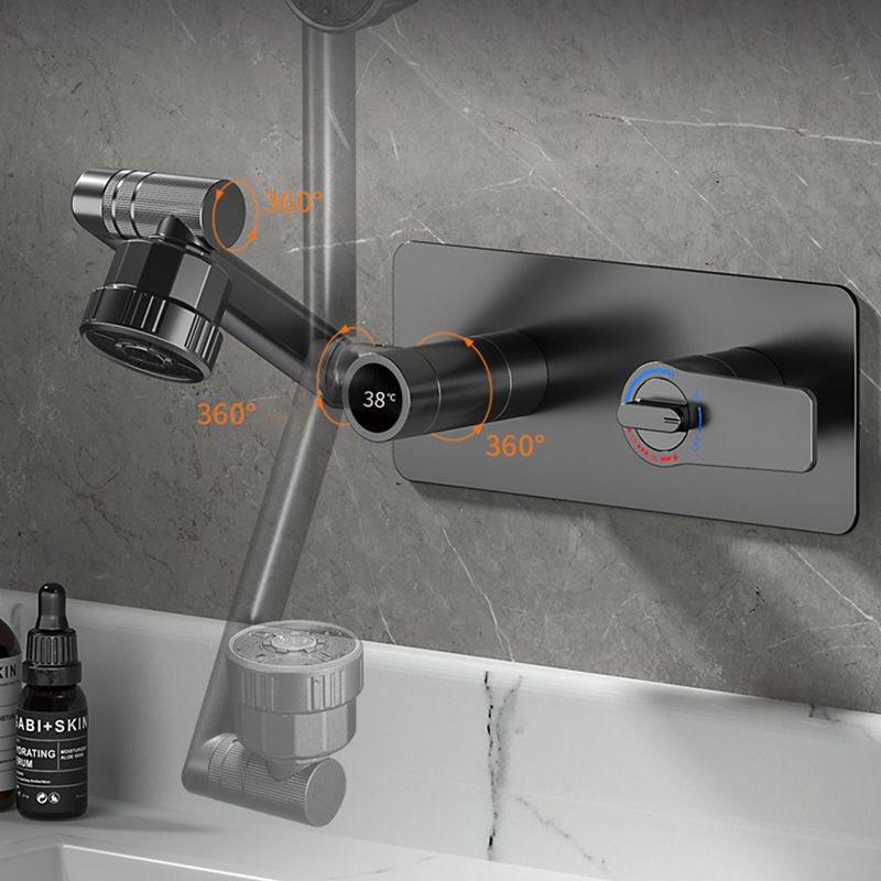 Modern Widespread Wall Mounted Bathroom Sink Faucet Lever Handle Low Arc Faucet Clearhalo 'Bathroom Remodel & Bathroom Fixtures' 'Bathroom Sink Faucets' 'Bathroom Sinks & Faucet Components' 'bathroom_sink_faucets' 'Home Improvement' 'home_improvement' 'home_improvement_bathroom_sink_faucets' 1200x1200_bc5c4f14-f47d-45e0-aae7-b7fc0cde41e8