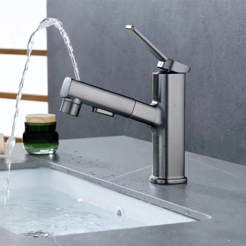 Contemporary Vessel Faucet Pull-out Centerset Faucet with Swivel Spout Clearhalo 'Bathroom Remodel & Bathroom Fixtures' 'Bathroom Sink Faucets' 'Bathroom Sinks & Faucet Components' 'bathroom_sink_faucets' 'Home Improvement' 'home_improvement' 'home_improvement_bathroom_sink_faucets' 1200x1200_bcaeb7c9-4876-4f80-bc80-c13ad0efe134