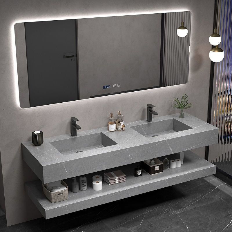 Modern Sink Vanity Wall Mounted Standard Bathroom Vanity with Mirror Clearhalo 'Bathroom Remodel & Bathroom Fixtures' 'Bathroom Vanities' 'bathroom_vanities' 'Home Improvement' 'home_improvement' 'home_improvement_bathroom_vanities' 1200x1200_bcc17b49-1be2-461c-b695-b6f5030860db