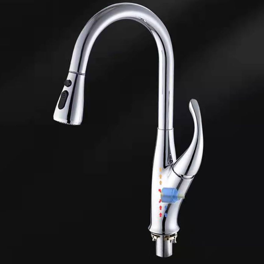 Modern 1-Handle Faucet Black/Silver Copper with Pull out Sprayer Faucet Clearhalo 'Home Improvement' 'home_improvement' 'home_improvement_kitchen_faucets' 'Kitchen Faucets' 'Kitchen Remodel & Kitchen Fixtures' 'Kitchen Sinks & Faucet Components' 'kitchen_faucets' 1200x1200_bcc92aa4-54d1-494e-8b40-c67b74651bc2