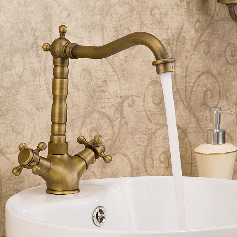 Glam Basin Lavatory Faucet Brass 2 Cross Handles with Water Hose Bathroom Faucet Clearhalo 'Bathroom Remodel & Bathroom Fixtures' 'Bathroom Sink Faucets' 'Bathroom Sinks & Faucet Components' 'bathroom_sink_faucets' 'Home Improvement' 'home_improvement' 'home_improvement_bathroom_sink_faucets' 1200x1200_bcd49e93-9225-4251-b976-629a182b9575