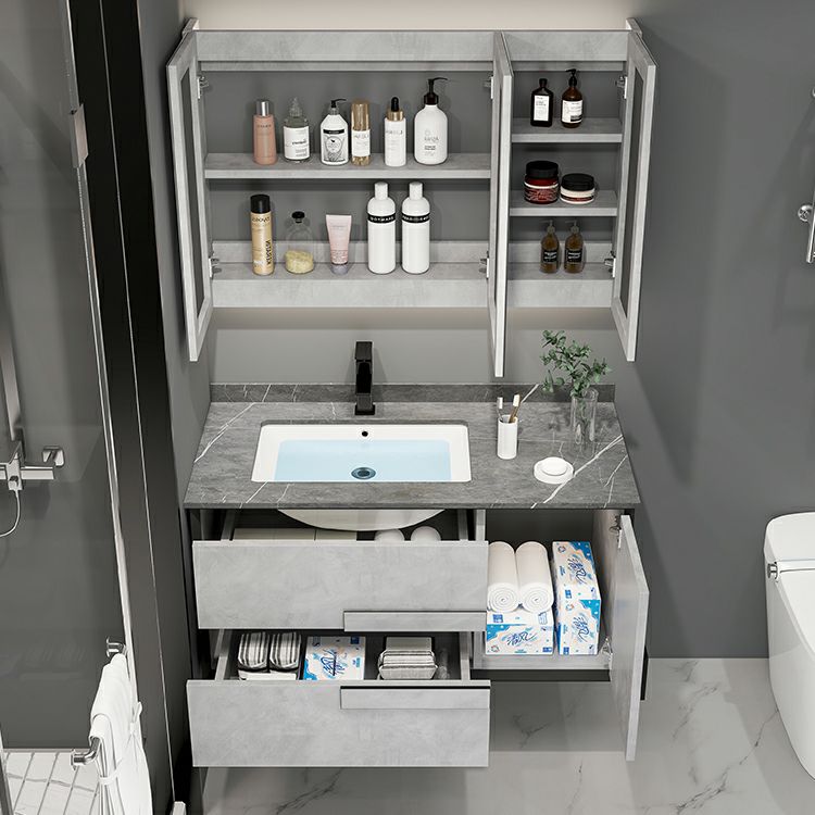 Modern Wall Mount Stone Bathroom Vanity Set with Doors Mirror Clearhalo 'Bathroom Remodel & Bathroom Fixtures' 'Bathroom Vanities' 'bathroom_vanities' 'Home Improvement' 'home_improvement' 'home_improvement_bathroom_vanities' 1200x1200_bcd8a5bc-e5a5-42b5-bbbf-6103d8c30bca