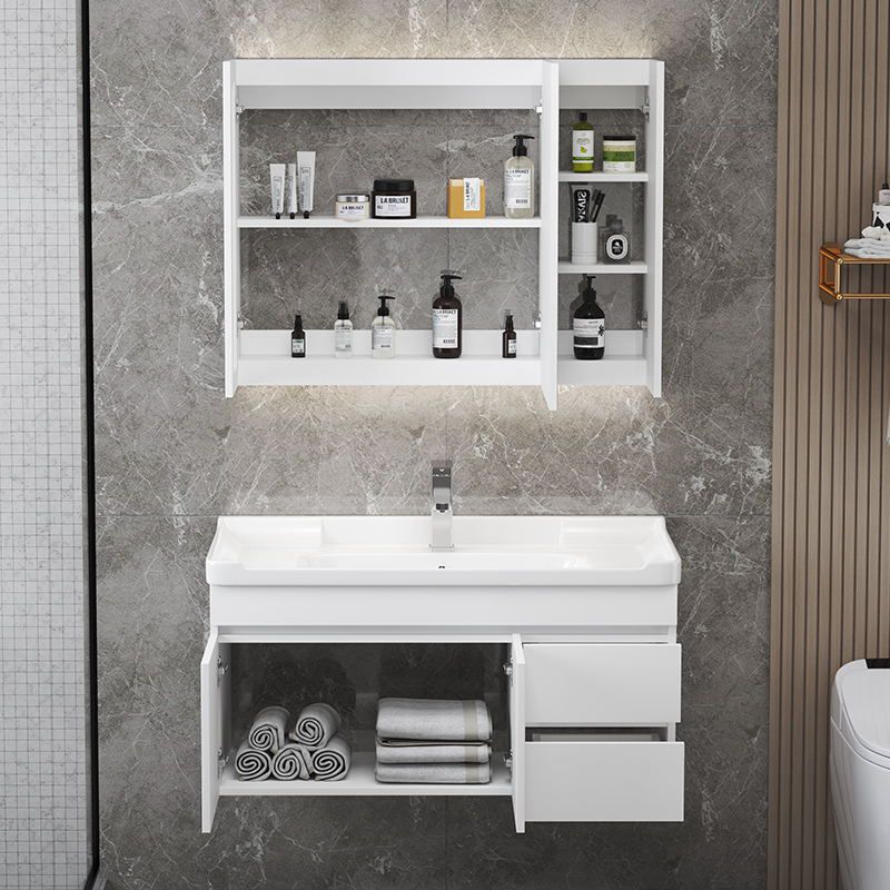 Wall Mount Single Bathroom Vanity Modern White Rectangular Wood Vanity Set Clearhalo 'Bathroom Remodel & Bathroom Fixtures' 'Bathroom Vanities' 'bathroom_vanities' 'Home Improvement' 'home_improvement' 'home_improvement_bathroom_vanities' 1200x1200_bcf73da3-221f-4f8f-98af-bc8acb8bb016