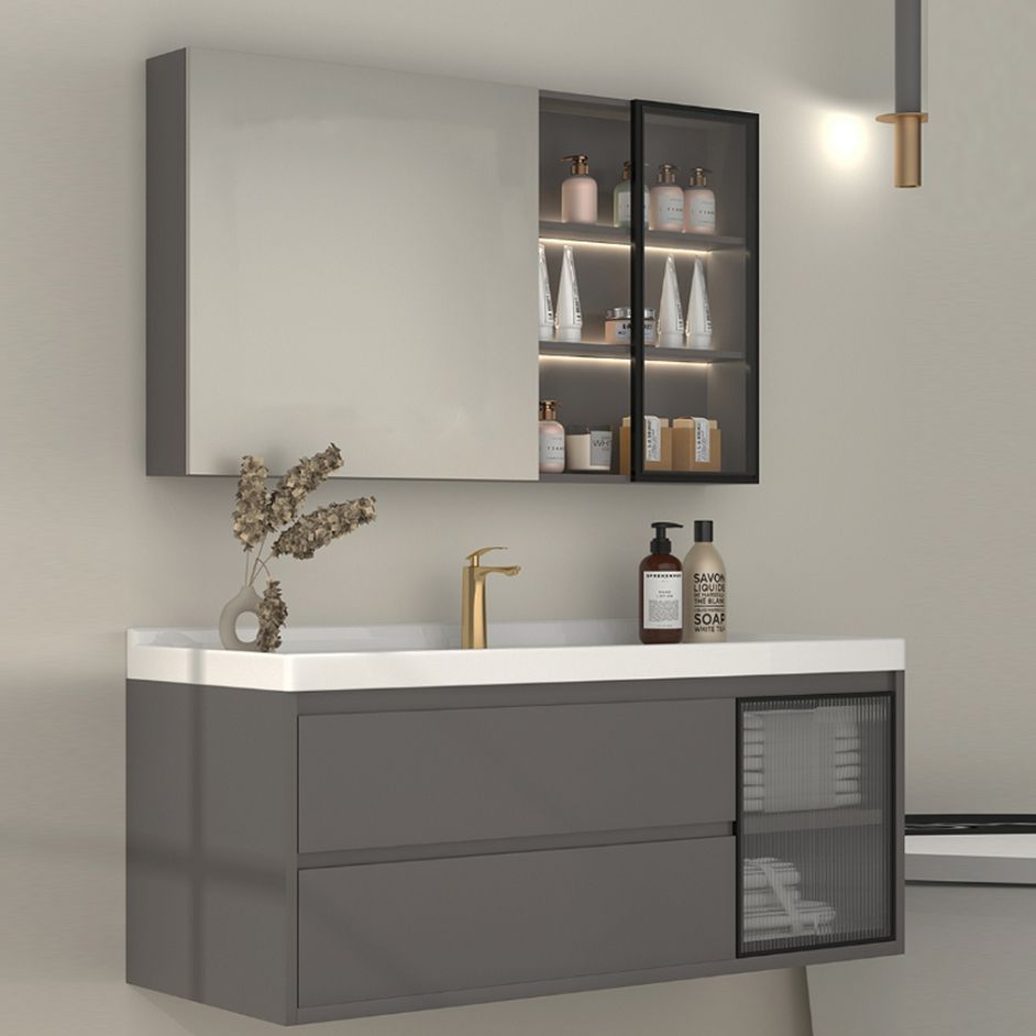Wall Mount Gray Sink Vanity Modern Ceramic Single Rectangular Vanity Clearhalo 'Bathroom Remodel & Bathroom Fixtures' 'Bathroom Vanities' 'bathroom_vanities' 'Home Improvement' 'home_improvement' 'home_improvement_bathroom_vanities' 1200x1200_bcf84470-1b49-420b-90b6-de1d211fb5f8