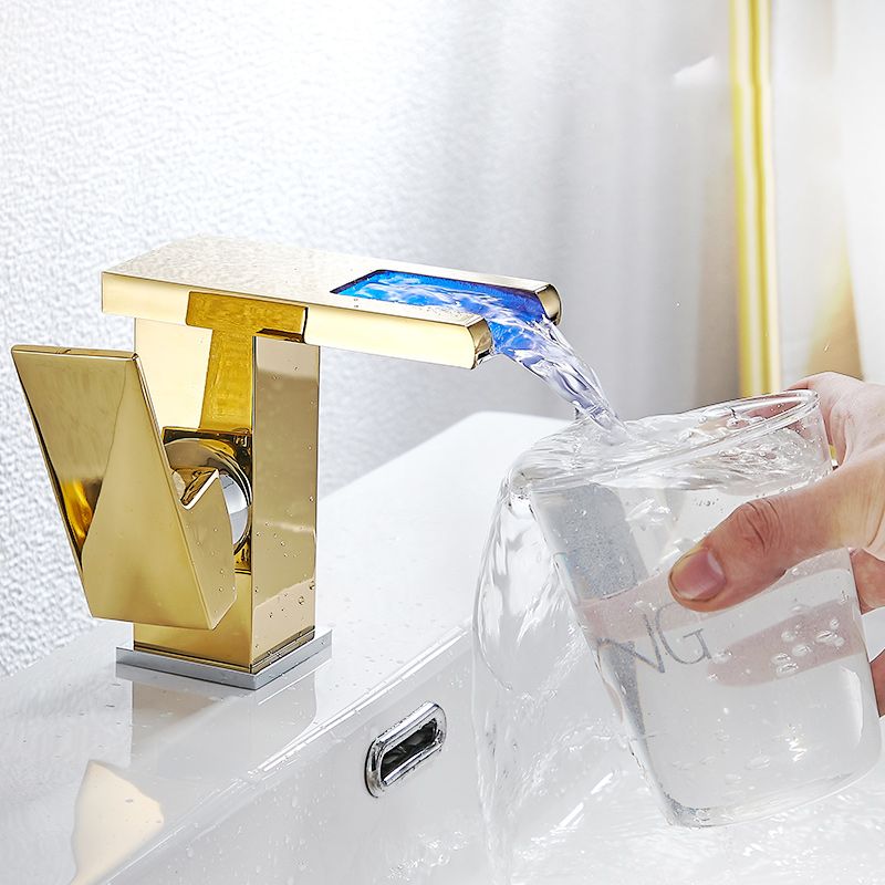 Modern LED Faucet Deck Mounted Waterfall Golden Bathroom Faucet Clearhalo 'Bathroom Remodel & Bathroom Fixtures' 'Bathroom Sink Faucets' 'Bathroom Sinks & Faucet Components' 'bathroom_sink_faucets' 'Home Improvement' 'home_improvement' 'home_improvement_bathroom_sink_faucets' 1200x1200_bd0f8d4b-7cb2-40fb-ada7-840a2526262f