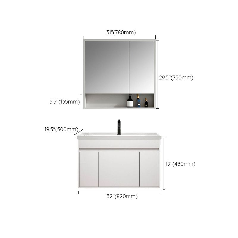 Rectangle Bathroom Vanity Wall-Mounted Mirror Wood Frame Modern Vanity with Doors Clearhalo 'Bathroom Remodel & Bathroom Fixtures' 'Bathroom Vanities' 'bathroom_vanities' 'Home Improvement' 'home_improvement' 'home_improvement_bathroom_vanities' 1200x1200_bd38935a-e0a9-42fc-a05b-0e5e9af17a8f