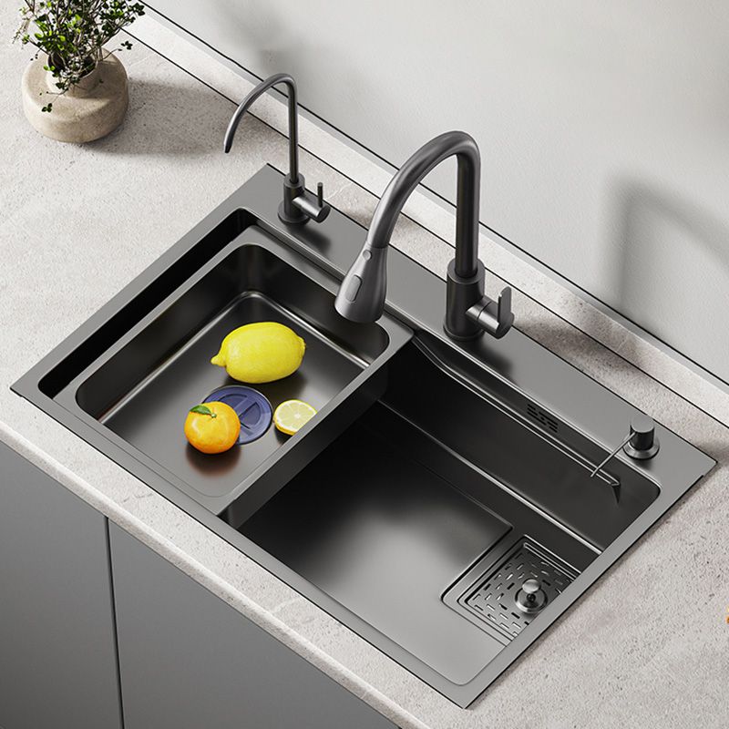 Black Stainless Steel Kitchen Sink Single Bowl Sink with Soap Dispenser Clearhalo 'Home Improvement' 'home_improvement' 'home_improvement_kitchen_sinks' 'Kitchen Remodel & Kitchen Fixtures' 'Kitchen Sinks & Faucet Components' 'Kitchen Sinks' 'kitchen_sinks' 1200x1200_bd5a65c7-c6b4-43dd-bd89-09f16f77f245