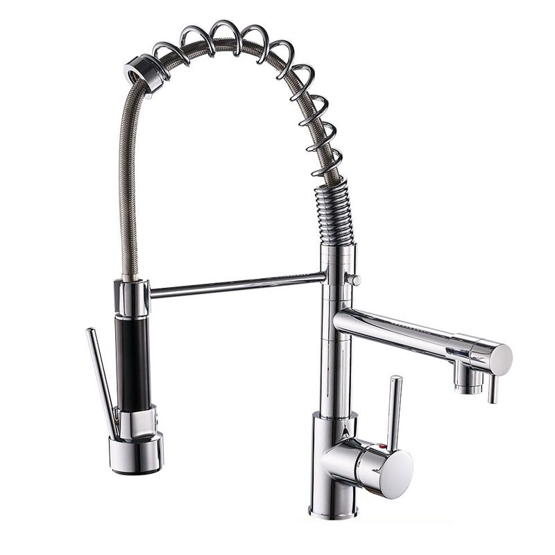 Contemporary Spring Spout Kitchen Sink Faucet Swivel Spout with Pull down Sprayer Clearhalo 'Home Improvement' 'home_improvement' 'home_improvement_kitchen_faucets' 'Kitchen Faucets' 'Kitchen Remodel & Kitchen Fixtures' 'Kitchen Sinks & Faucet Components' 'kitchen_faucets' 1200x1200_bdb2b9c5-2923-43f0-929c-fed42300863a