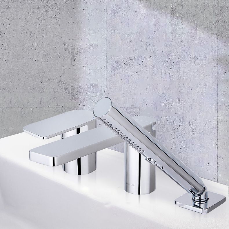 Modern Deck Mounted Roman Tub Faucet Bronze Low Arc Roman Tub Faucet Set Clearhalo 'Bathroom Remodel & Bathroom Fixtures' 'Bathtub Faucets' 'bathtub_faucets' 'Home Improvement' 'home_improvement' 'home_improvement_bathtub_faucets' 1200x1200_bdbd46ec-1e11-4b24-8e35-3c2b35b4b323