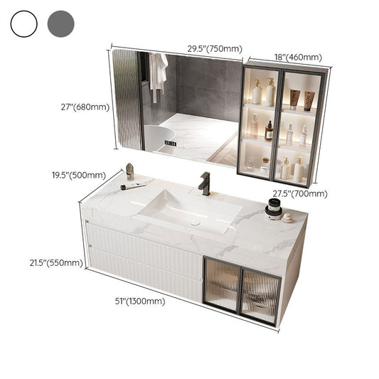 Mirror Bathroom Vanity Wall Mount Single Sink 2 Drawers Wood Frame Rectangle Vanity Clearhalo 'Bathroom Remodel & Bathroom Fixtures' 'Bathroom Vanities' 'bathroom_vanities' 'Home Improvement' 'home_improvement' 'home_improvement_bathroom_vanities' 1200x1200_bdc485e9-a60b-4d86-929d-3406d93743c5