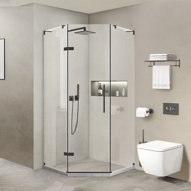 Black Scratch Resistant Shower Bath Door Semi Frameless Shower Doors Clearhalo 'Bathroom Remodel & Bathroom Fixtures' 'Home Improvement' 'home_improvement' 'home_improvement_shower_tub_doors' 'Shower and Tub Doors' 'shower_tub_doors' 'Showers & Bathtubs' 1200x1200_bdd0f12c-b5bb-4bc3-af51-0dbb1f540577
