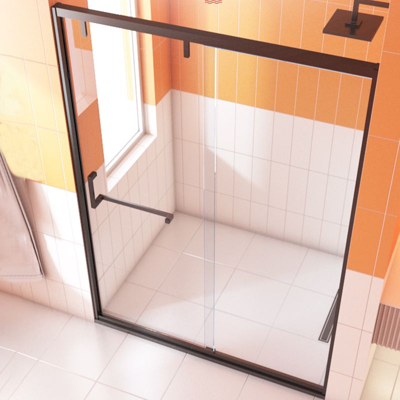 Narrow Edge Semi Frameless Shower Door Tempered Glass Single Sliding Shower Door Clearhalo 'Bathroom Remodel & Bathroom Fixtures' 'Home Improvement' 'home_improvement' 'home_improvement_shower_tub_doors' 'Shower and Tub Doors' 'shower_tub_doors' 'Showers & Bathtubs' 1200x1200_bddd07df-3ae6-443f-acb6-ebf92e81f752