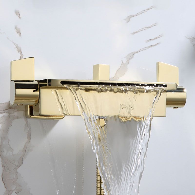 Traditional Wall Mounted Metal Tub Filler Low Arc Waterfall Tub Faucet Trim Clearhalo 'Bathroom Remodel & Bathroom Fixtures' 'Bathtub Faucets' 'bathtub_faucets' 'Home Improvement' 'home_improvement' 'home_improvement_bathtub_faucets' 1200x1200_bde38b96-5177-4eb9-9476-ffac3b3e81f7