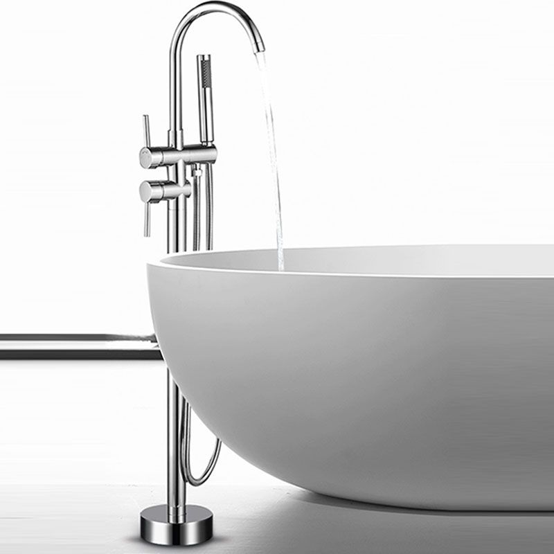 Brass Freestanding Tub Filler with Hose Floor Mounted Bathroom Faucet Clearhalo 'Bathroom Remodel & Bathroom Fixtures' 'Bathtub Faucets' 'bathtub_faucets' 'Home Improvement' 'home_improvement' 'home_improvement_bathtub_faucets' 1200x1200_bdefa3ea-0690-4e79-b242-f359d4211a7a