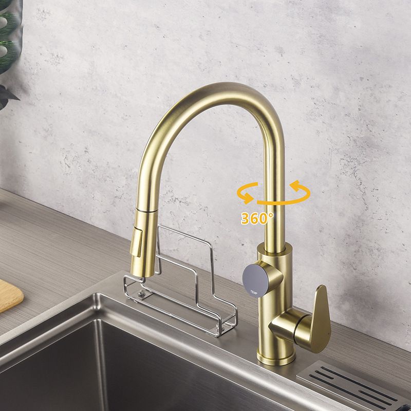 Modern Style Kitchen Faucet Stainless Steel 1-Handle High Arc Retractable Kitchen Faucet Clearhalo 'Home Improvement' 'home_improvement' 'home_improvement_kitchen_faucets' 'Kitchen Faucets' 'Kitchen Remodel & Kitchen Fixtures' 'Kitchen Sinks & Faucet Components' 'kitchen_faucets' 1200x1200_bdf1768c-ec4f-4f38-a418-9e99d25bb8a5