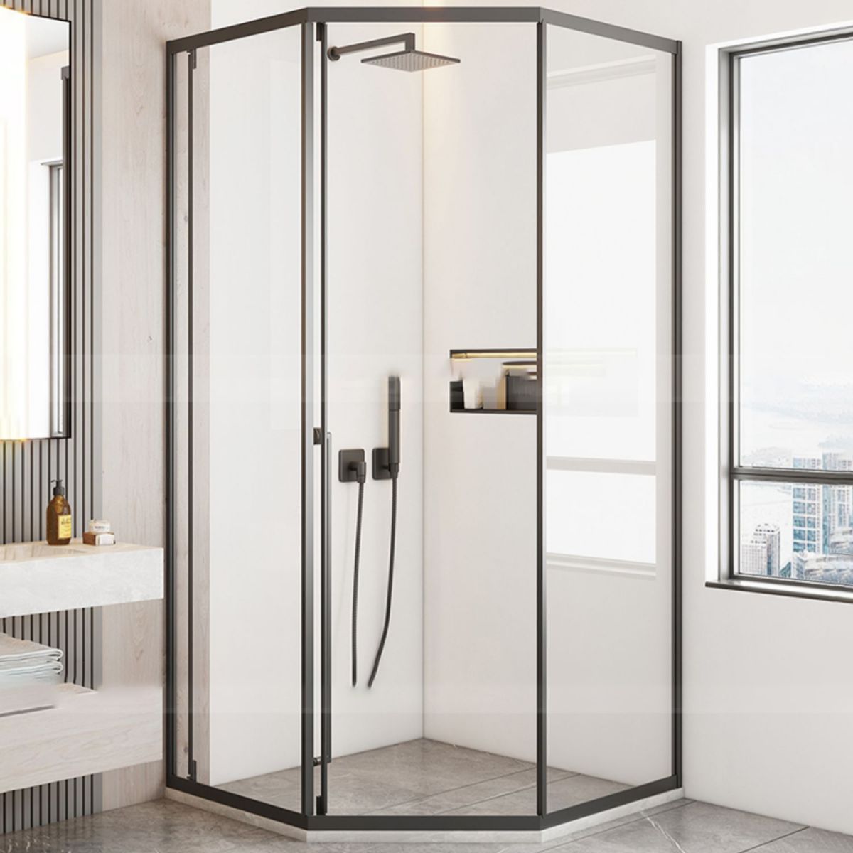 Diamond Folding Shower Screen, Full Frame Single Sliding Shower Door Clearhalo 'Bathroom Remodel & Bathroom Fixtures' 'Home Improvement' 'home_improvement' 'home_improvement_shower_tub_doors' 'Shower and Tub Doors' 'shower_tub_doors' 'Showers & Bathtubs' 1200x1200_bdfc5d53-2bd5-4ee0-857f-6533d0255e59