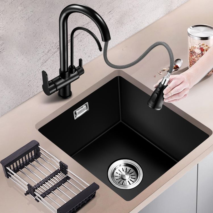 Black Kitchen Sink Ceramic Pull-out Faucet Anti-spill Rod Handle Sink Clearhalo 'Home Improvement' 'home_improvement' 'home_improvement_kitchen_sinks' 'Kitchen Remodel & Kitchen Fixtures' 'Kitchen Sinks & Faucet Components' 'Kitchen Sinks' 'kitchen_sinks' 1200x1200_be0ff158-4847-4066-9d66-44684efe5391