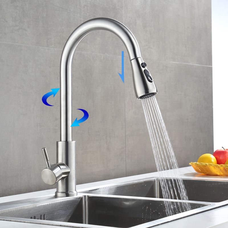 Contemporary Retractable Kitchen Faucet Stainless Steel 1-Handle High Arc Kitchen Faucet Clearhalo 'Home Improvement' 'home_improvement' 'home_improvement_kitchen_faucets' 'Kitchen Faucets' 'Kitchen Remodel & Kitchen Fixtures' 'Kitchen Sinks & Faucet Components' 'kitchen_faucets' 1200x1200_be528956-01b4-416d-9680-4e5f5eaafea1