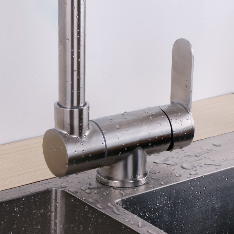 Modern Bar Faucet 1-Handle in Silver Kitchen Faucet with Supply Lines Clearhalo 'Home Improvement' 'home_improvement' 'home_improvement_kitchen_faucets' 'Kitchen Faucets' 'Kitchen Remodel & Kitchen Fixtures' 'Kitchen Sinks & Faucet Components' 'kitchen_faucets' 1200x1200_be570ad0-b338-4cd2-9d92-1e8d0c7b3446