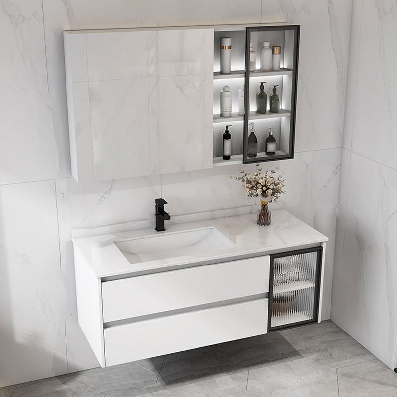 Contemporary White Sink Cabinet Bathroom Vanity Cabinet with Mirror Cabinet Clearhalo 'Bathroom Remodel & Bathroom Fixtures' 'Bathroom Vanities' 'bathroom_vanities' 'Home Improvement' 'home_improvement' 'home_improvement_bathroom_vanities' 1200x1200_beadf9f7-688e-4359-9c80-563140b6d7f6