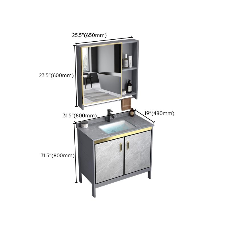 Metal Frame Vanity Grey Single Sink Rectangular Freestanding Mirror Vanity with Doors Clearhalo 'Bathroom Remodel & Bathroom Fixtures' 'Bathroom Vanities' 'bathroom_vanities' 'Home Improvement' 'home_improvement' 'home_improvement_bathroom_vanities' 1200x1200_bec43656-b046-4652-aeea-5c81778c0351
