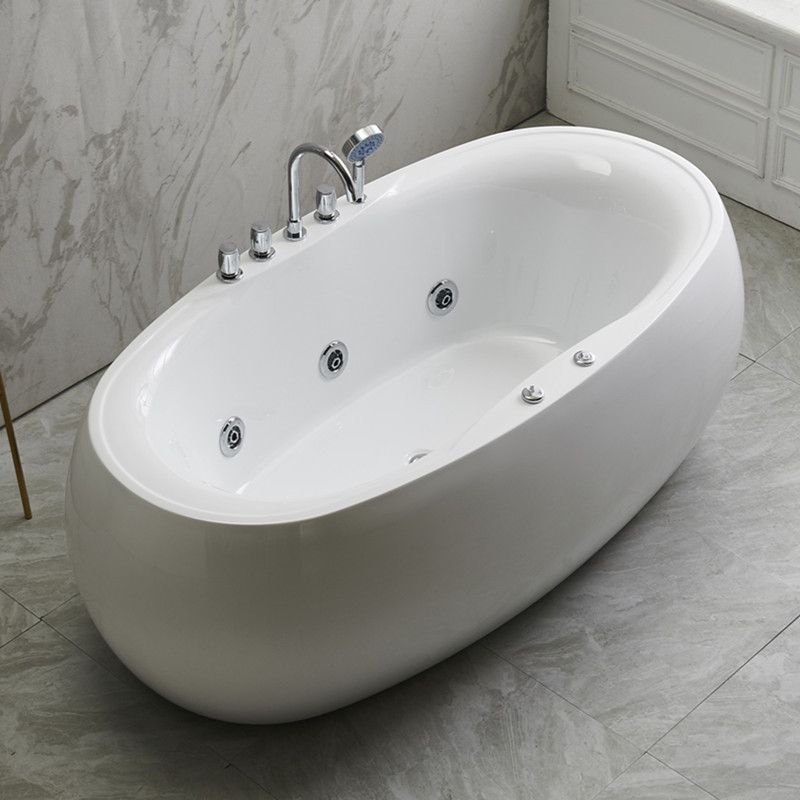 Modern Oval Acrylic Bathtub Hotel Freestanding Bath Tub in White Clearhalo 'Bathroom Remodel & Bathroom Fixtures' 'Bathtubs' 'Home Improvement' 'home_improvement' 'home_improvement_bathtubs' 'Showers & Bathtubs' 1200x1200_bee8fd4a-8167-42f4-9222-842803232ad3